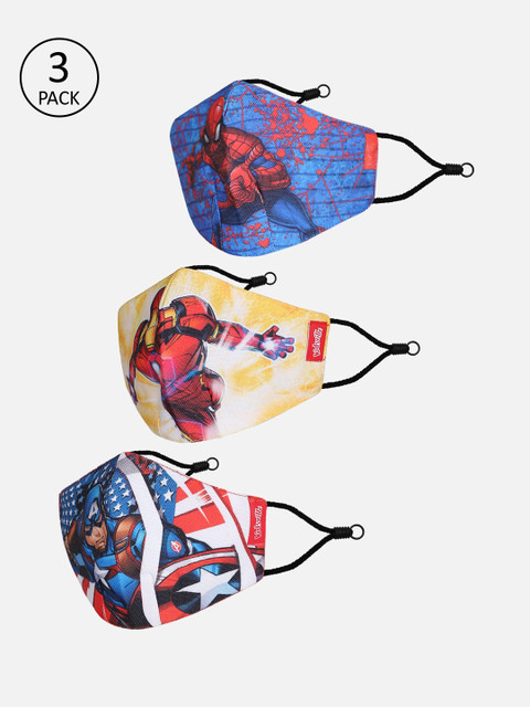 

Kids Ville Boys Pack Of 3 Avengers Print 3-Ply Reusable Cloth Masks, Red