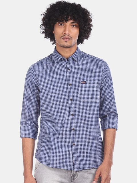 U.S. Polo Assn. Men Blue & Off-White Regular Fit Checked Casual Shirt