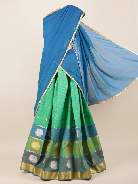 

Pothys Blue & Green Poly Chiffon Checked Half Saree