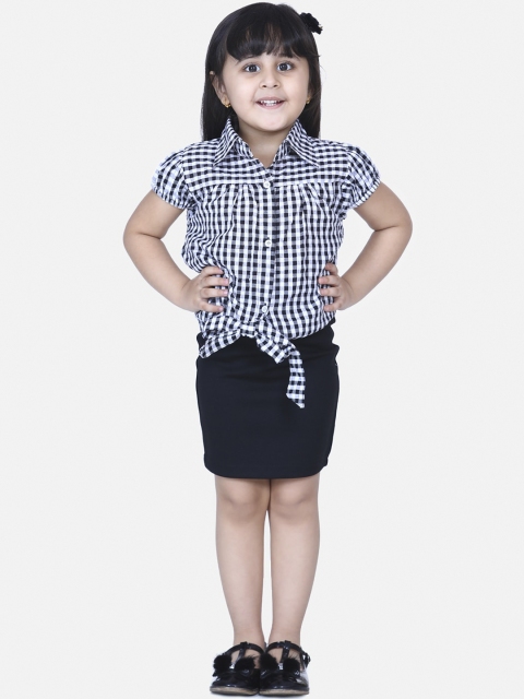 

AWW HUNNIE Girls Black & White Checked Shirt with Skirt