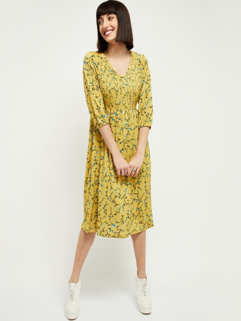

max Women Yellow Printed Fit and Flare Dress