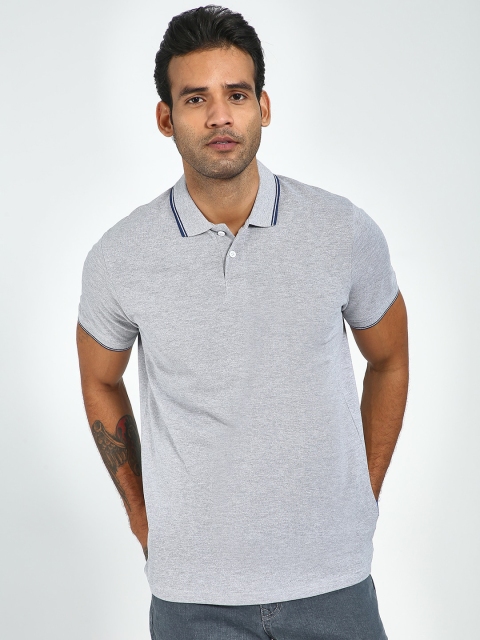 

Blue Saint Men Grey Solid Polo Collar T-shirt