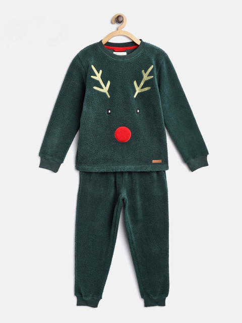 

Cherry Crumble Kids Green & Red Solid Night Suit