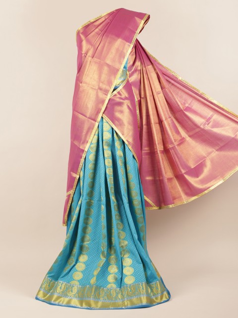 

Pothys Pink & Turquoise Blue Tissue Woven Design Half Saree