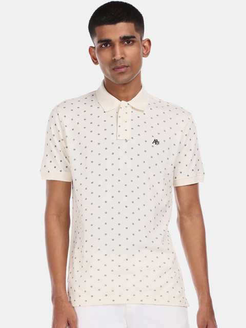 

Aeropostale Men Off-White & Blue Printed Polo Collar Cotton T-shirt