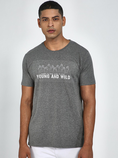 

Blue Saint Men Grey Printed Round Neck T-shirt