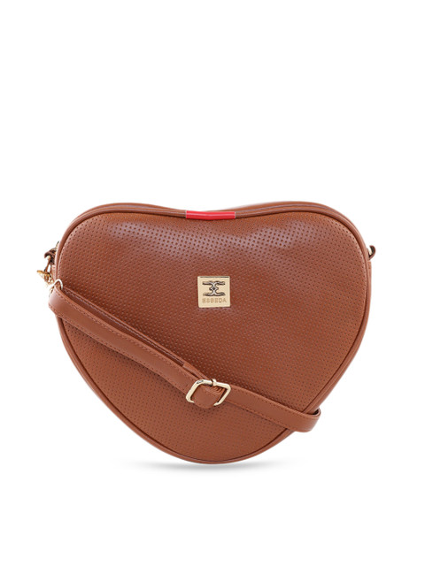 

ESBEDA Tan Brown Textured Heart Sling Bag