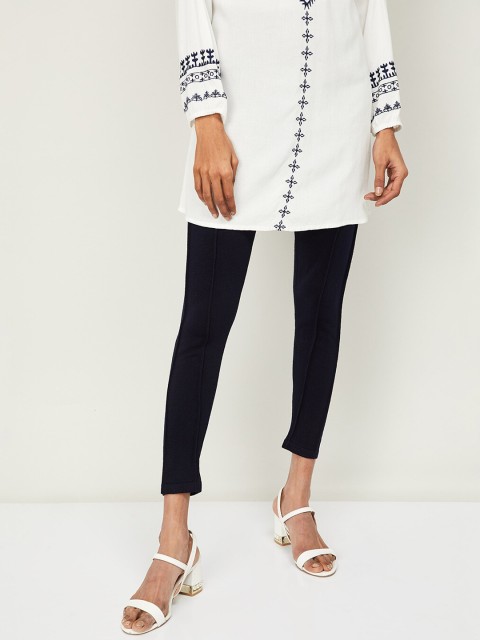 

Melange by Lifestyle Women Navy Blue Solid Ankle Length Leggings