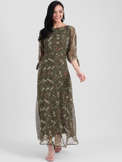 

Zink London Women Olive Green Printed Maxi Dress