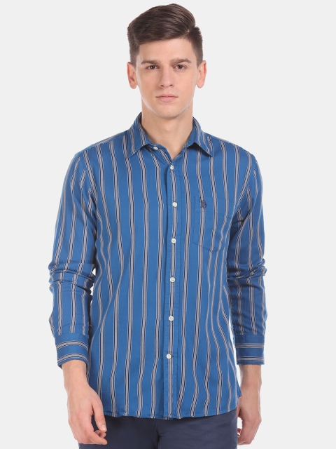 

U.S. Polo Assn. Men Blue Regular Fit Striped Casual Shirt