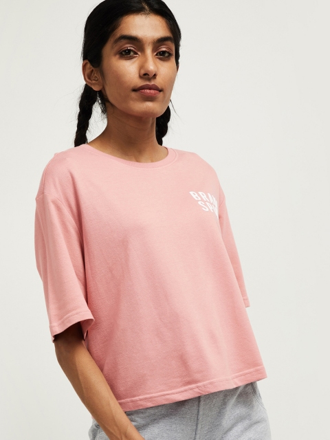 

max Women Pink Printed Round Neck T-shirt