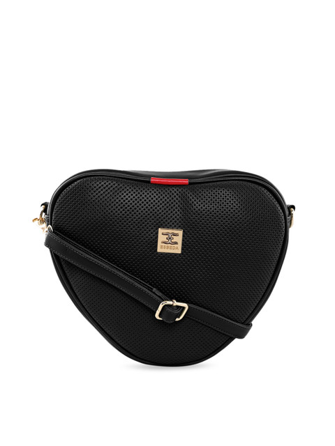 

ESBEDA Black Textured Heart Shaped Sling Bag