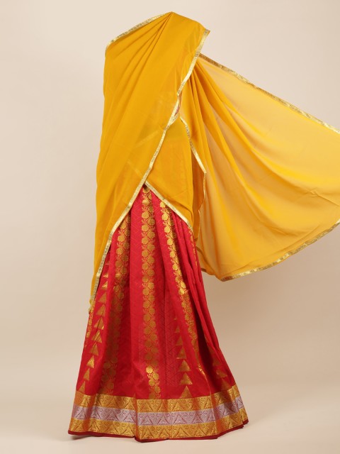 

Pothys Yellow & Red Poly Chiffon Printed Half Saree