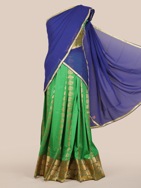 

Pothys Blue & Green Poly Chiffon Solid Lehenga Half Saree