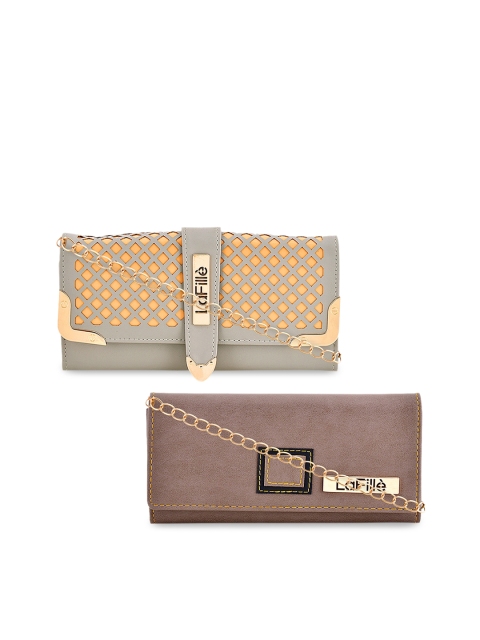 

LaFille Women Pack Of 2 Grey & Taupe Solid Two Fold Wallet
