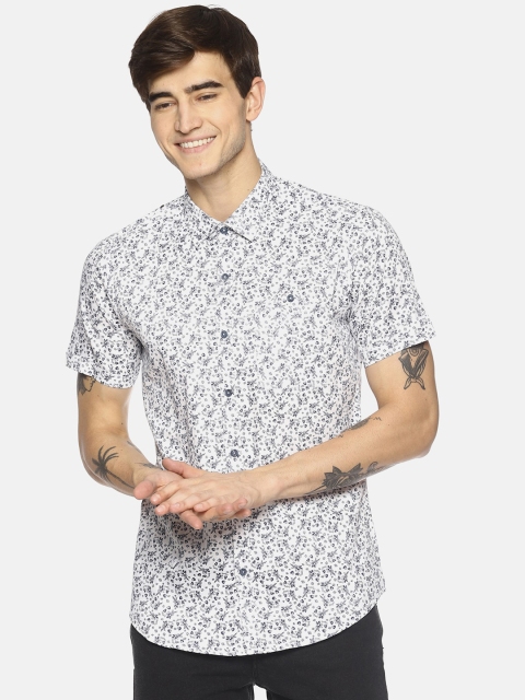 

COUPER & COLL Men White Slim Fit Printed Cotton Casual Shirt
