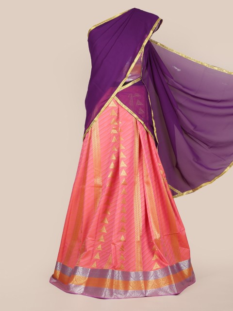 

Pothys Purple & Peach-Coloured Poly Chiffon Woven Design Half Saree