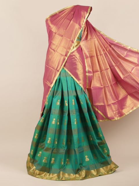 

Pothys Pink & Green Tissue Woven Design Lehenga Half Saree