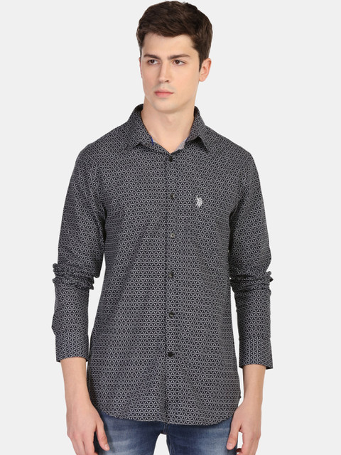

U.S. Polo Assn. Men Navy Blue & White Regular Fit Printed Casual Shirt