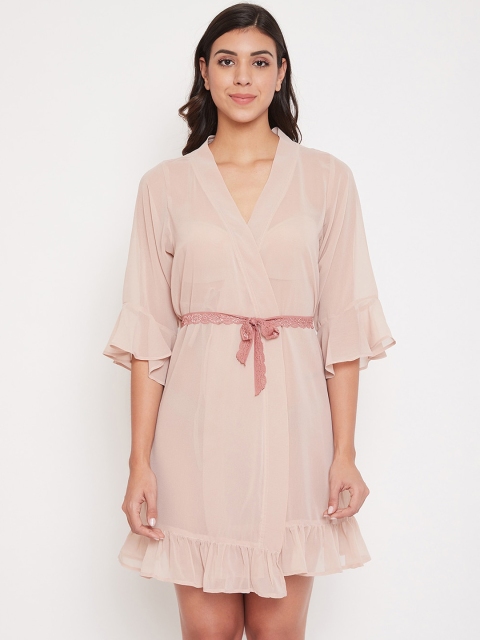 

Clovia Women Peach-Coloured Solid Sleep Robe