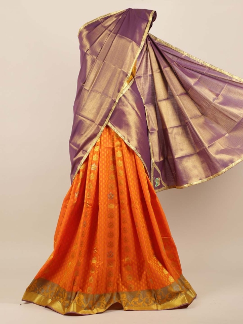 

Pothys Gold-Toned & Orange Tissue Woven Design Lehenga Half Saree