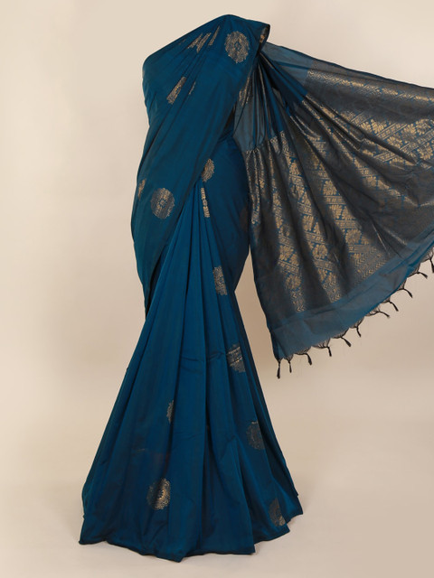 

Pothys Navy Blue & Gold-Toned Silk Cotton Woven Design Saree