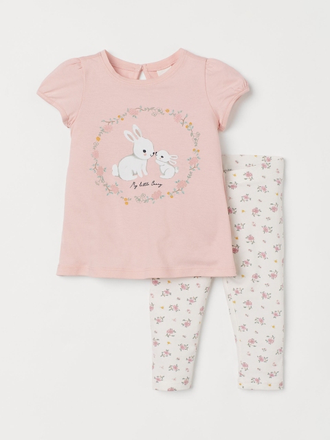 H&M Girls Pink & White 2 Piece Printed Set