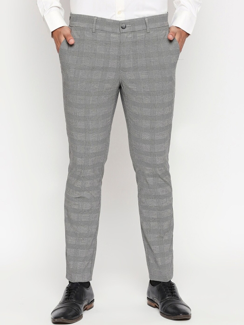 

Basics Men Grey Tapered Fit Checked Regular Trousers