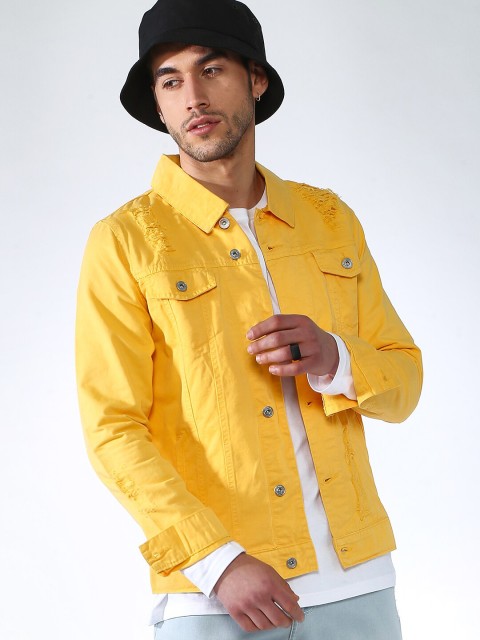 

Blue Saint Men Yellow Solid Denim Jacket