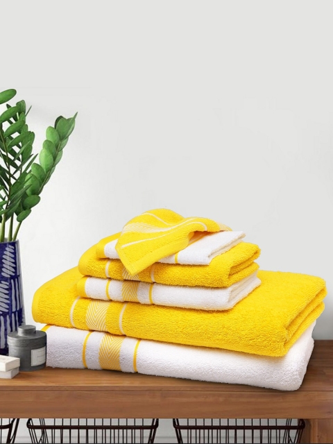

SPACES Set Of 6 Yellow & White Solid 420 GSM Bath Carnival Towel Set