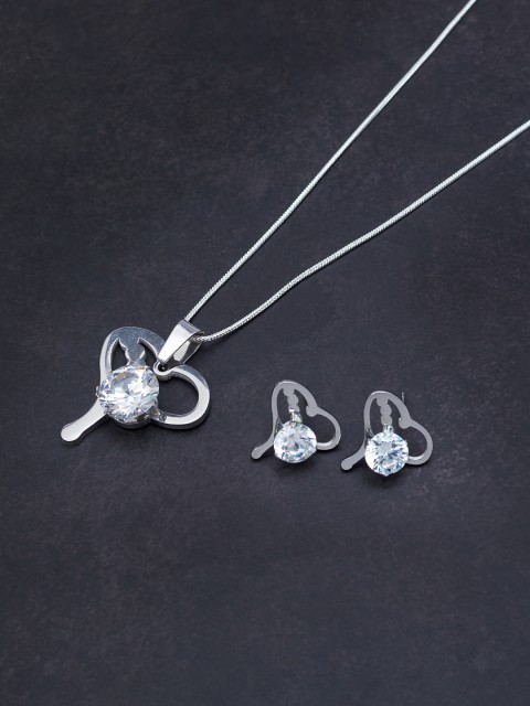 

Golden Peacock White & Silver-Plated CZ Jewellery Set
