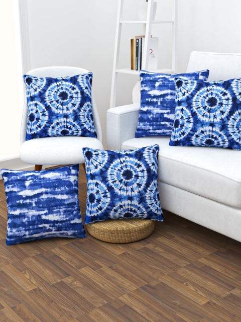 

SHIVANAA HOMES Blue & White Set of 5 Abstract Square Cushion Covers