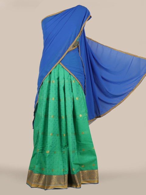 

Pothys Blue & Green Poly Chiffon Woven Design Traditional Half Saree