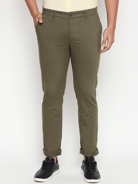 

Basics Men Olive Green Tapered Fit Solid Regular Trousers