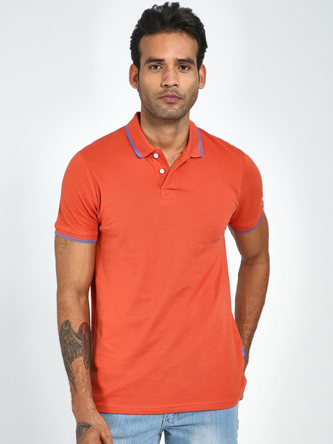 

Blue Saint Men Orange Solid Polo Collar T-shirt