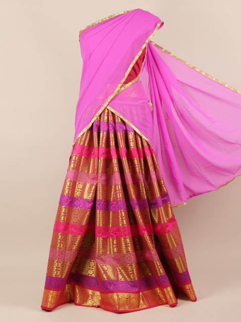 

Pothys Lavender & Maroon Poly Chiffon Woven Design Half Saree