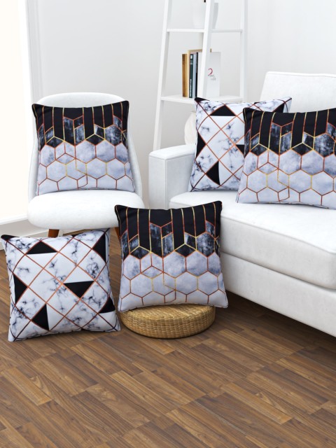 

SHIVANAA HOMES Set of 5 Grey & Blue Geometric Square Cushion Covers