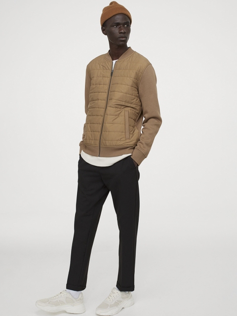 

H&M Men Beige Quilted Bomber Jacket