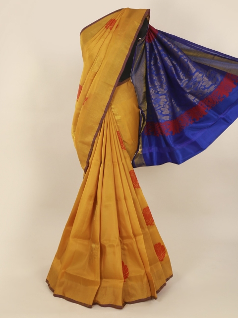 Pothys Yellow & Blue Pure Silk Woven Design Saree