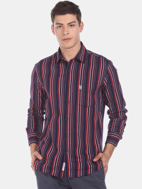 

U.S. Polo Assn. Men Navy Blue Regular Fit Striped Casual Shirt