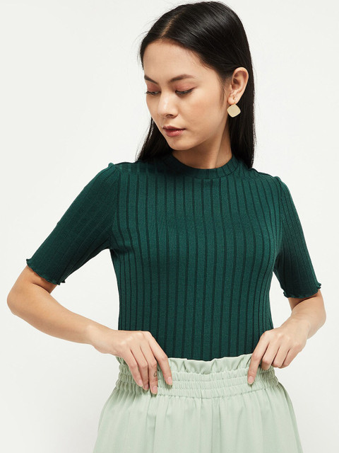 

max Women Green Self Design Fitted Top