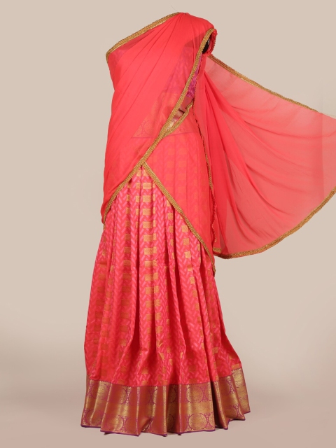 

Pothys Peach-Coloured Woven Design Poly Chiffon Half Saree