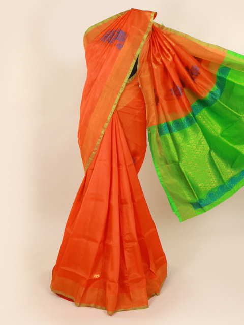 

Pothys Orange & Green Pure Silk Woven Design Saree