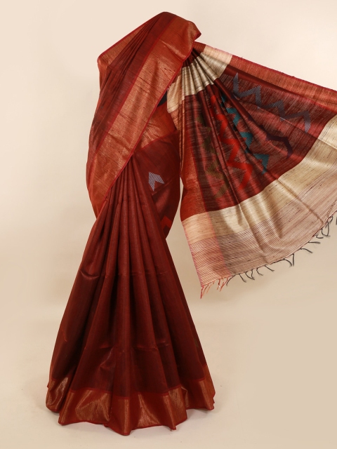 

Pothys Maroon Solid Jute Silk Saree