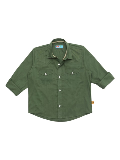 

Kid Studio Boys Olive Green Regular Fit Solid Casual Shirt