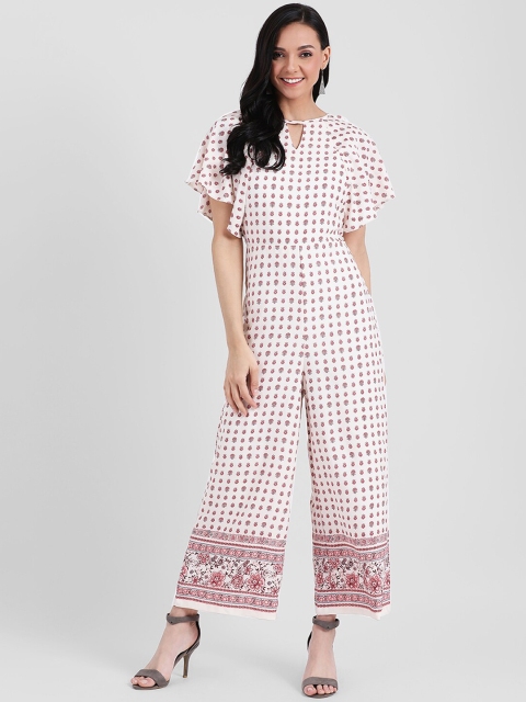 

Zink London Women Beige & Pink Printed Basic Jumpsuit