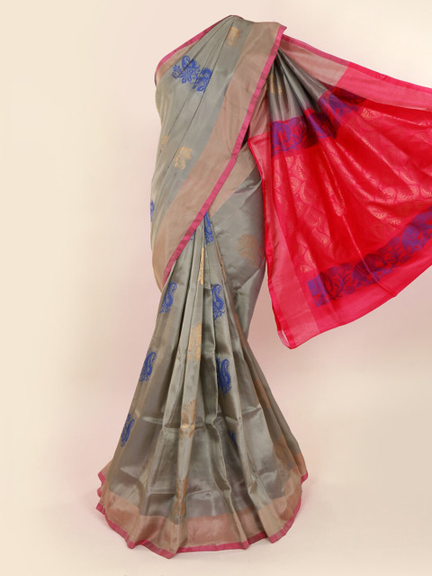 

Pothys Grey & Navy Blue Pure Silk Printed Saree