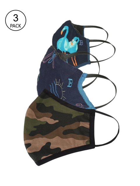

Bene Kleed Pack Of 3 Printed 5-Ply Reusable Anti-Bacterial Protective Outdoor Masks, Blue