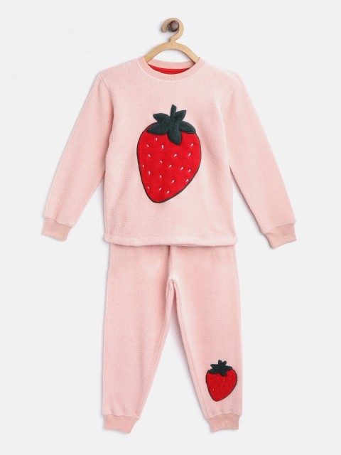 

Cherry Crumble Unisex Kids Pink & Red Self Design Night Suit