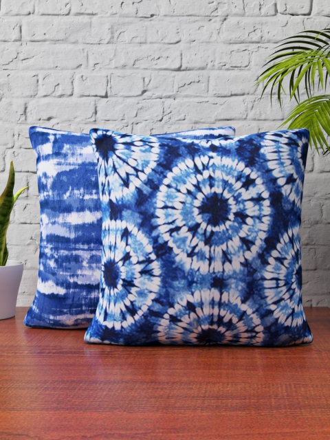 

SHIVANAA HOMES Blue & White Set of 2 Abstract Square Cushion Covers